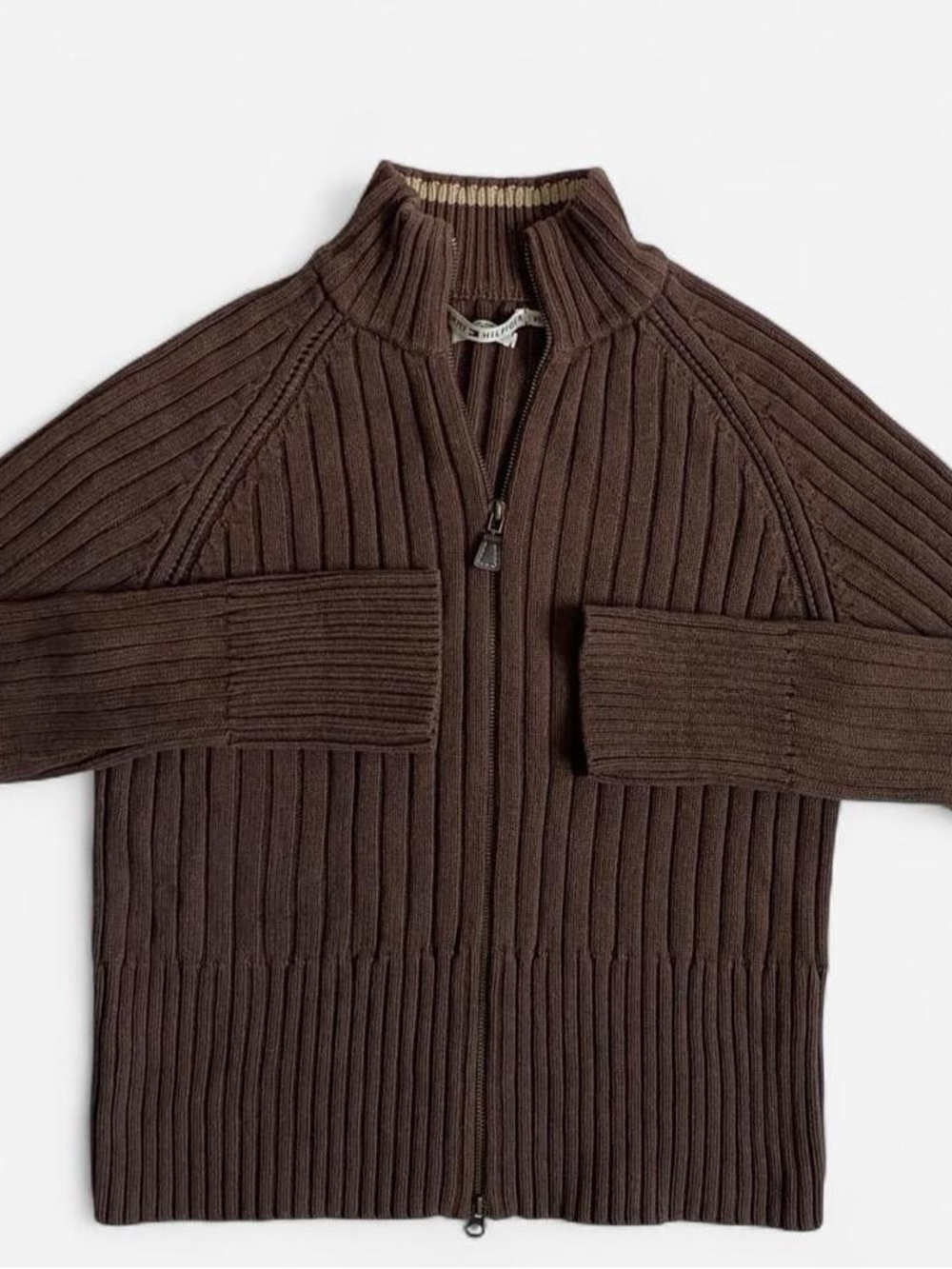 Vintage Y2K brown ribbed double zip cardigan